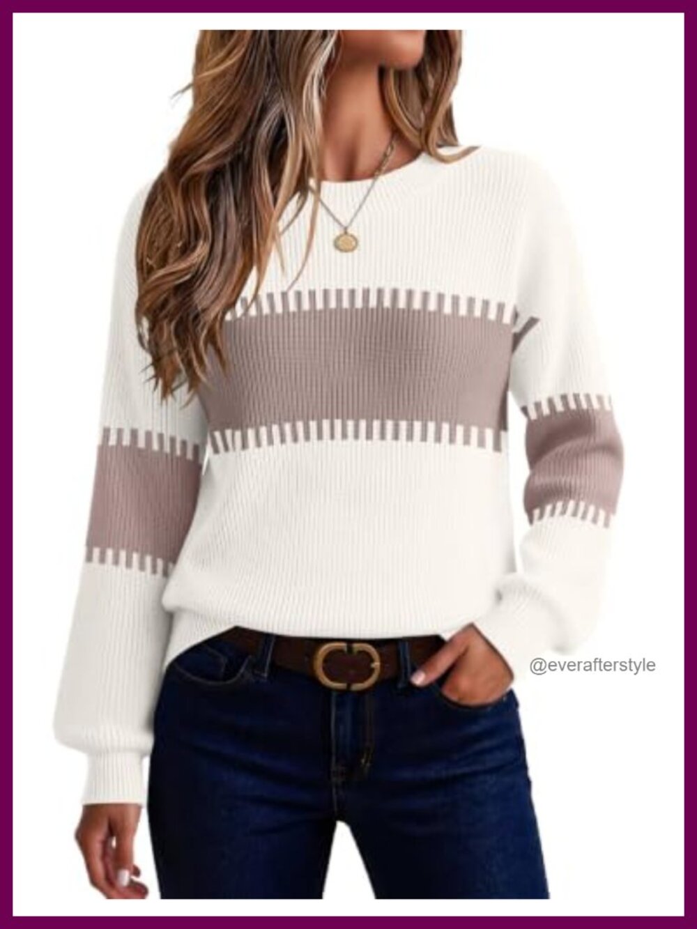 Chunky Knit Crew Neck Pullover Sweater Loose Fit Casual